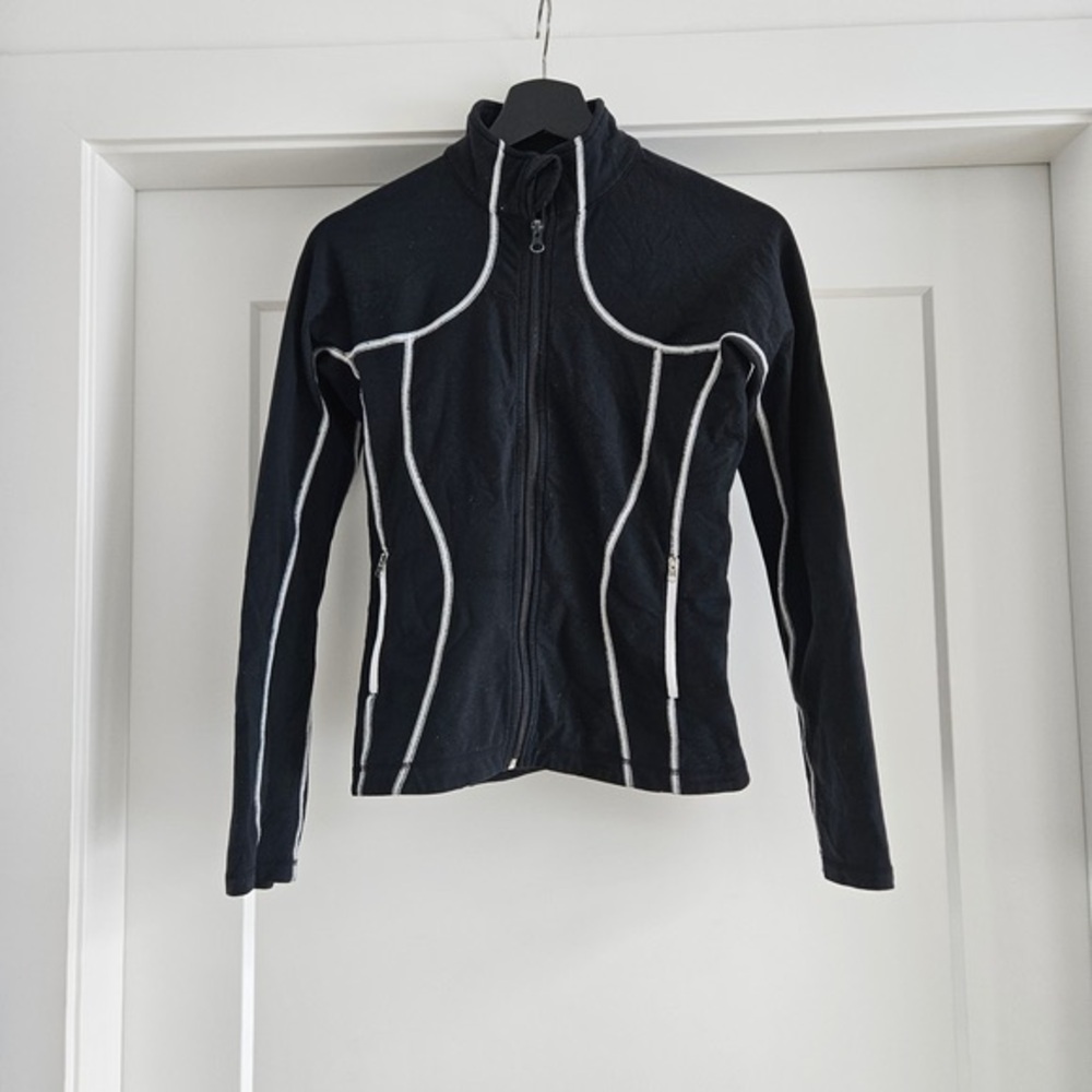 Black Women's Zip-Up Jacket with White Piping